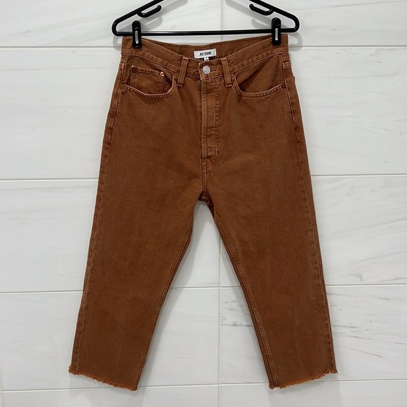 Re/Done Ultra High Rise StovePipe Straight Leg Jeans Denim Brown Tan size 29 - Picture 2 of 9